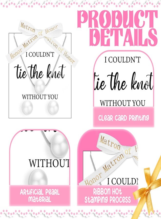 Highergo 8 Set Bridesmaid Proposal Gifts 8 Pcs Silver Pearl Necklaces 8 Pairs Earrings Wedding Bridesmaid Proposal I Couldn't Tie a Knot Without You Wedding Bridesmaids Jewelry Gifts - Image 3